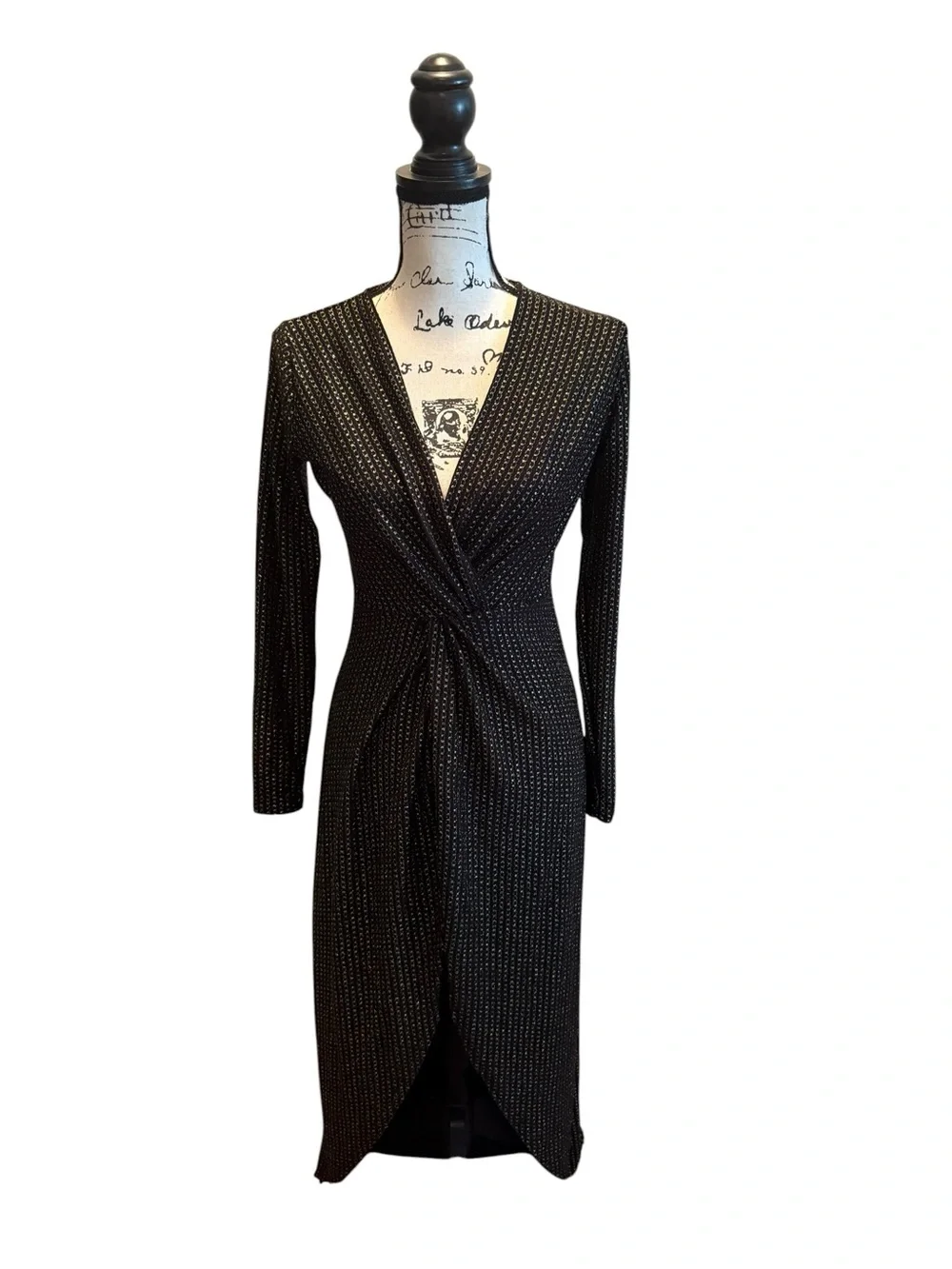 Betsey Johnson Maxi Dress Long Black Gold Metallic Twist Size Small NWOT Formal